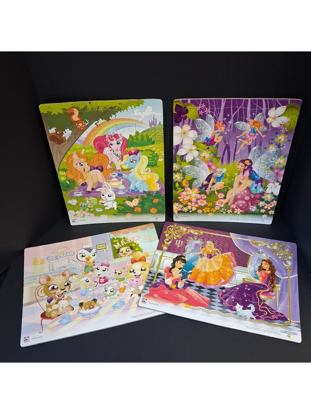 Lot of 4 Playmonster 25pc Floor Puzzles, Pets Fairies